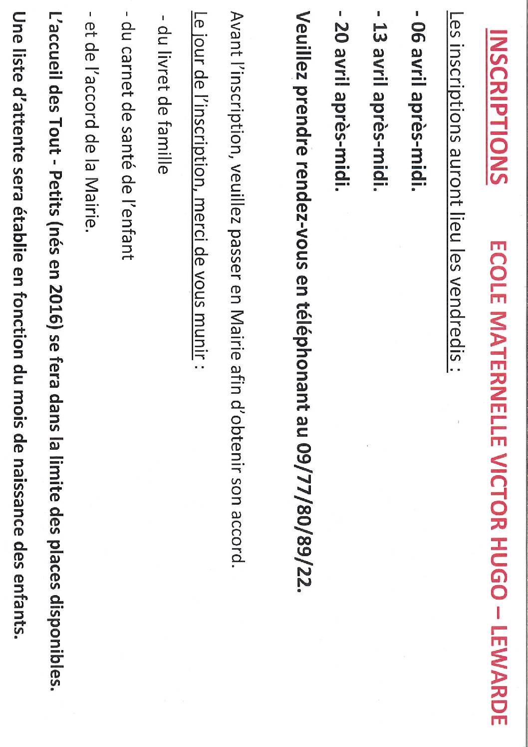 Inscriptions à l’école maternelle