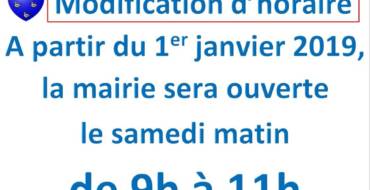 Modification d’horaire le samedi matin à partir du 1er janvier 2019