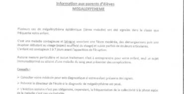 Informations aux parents d’élèves : cas de mégalerythème