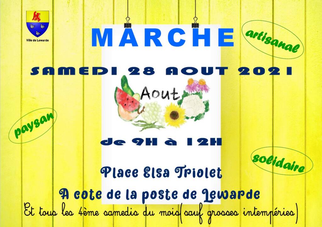 Marché artisanal, paysans et solidaire ! Rendez-vous le samedi 28 Août 2021 sur la Place Elsa Triolet.