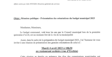 Réunion Publique pour la présentation des orientations du budget municipal