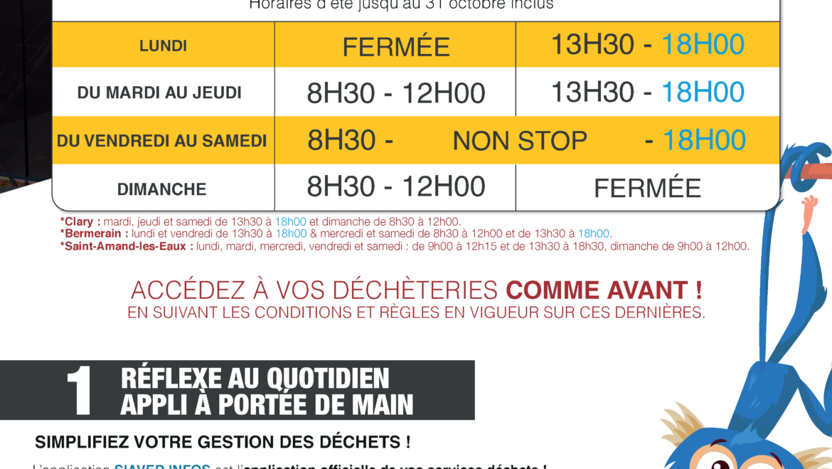 Déchèteries : horaires d&rsquo;été 2026