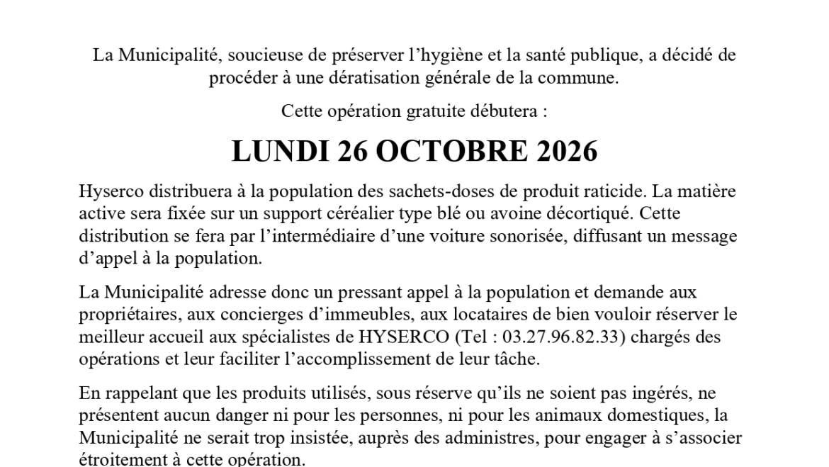 CAMPAGNE DE DÉRATISATION