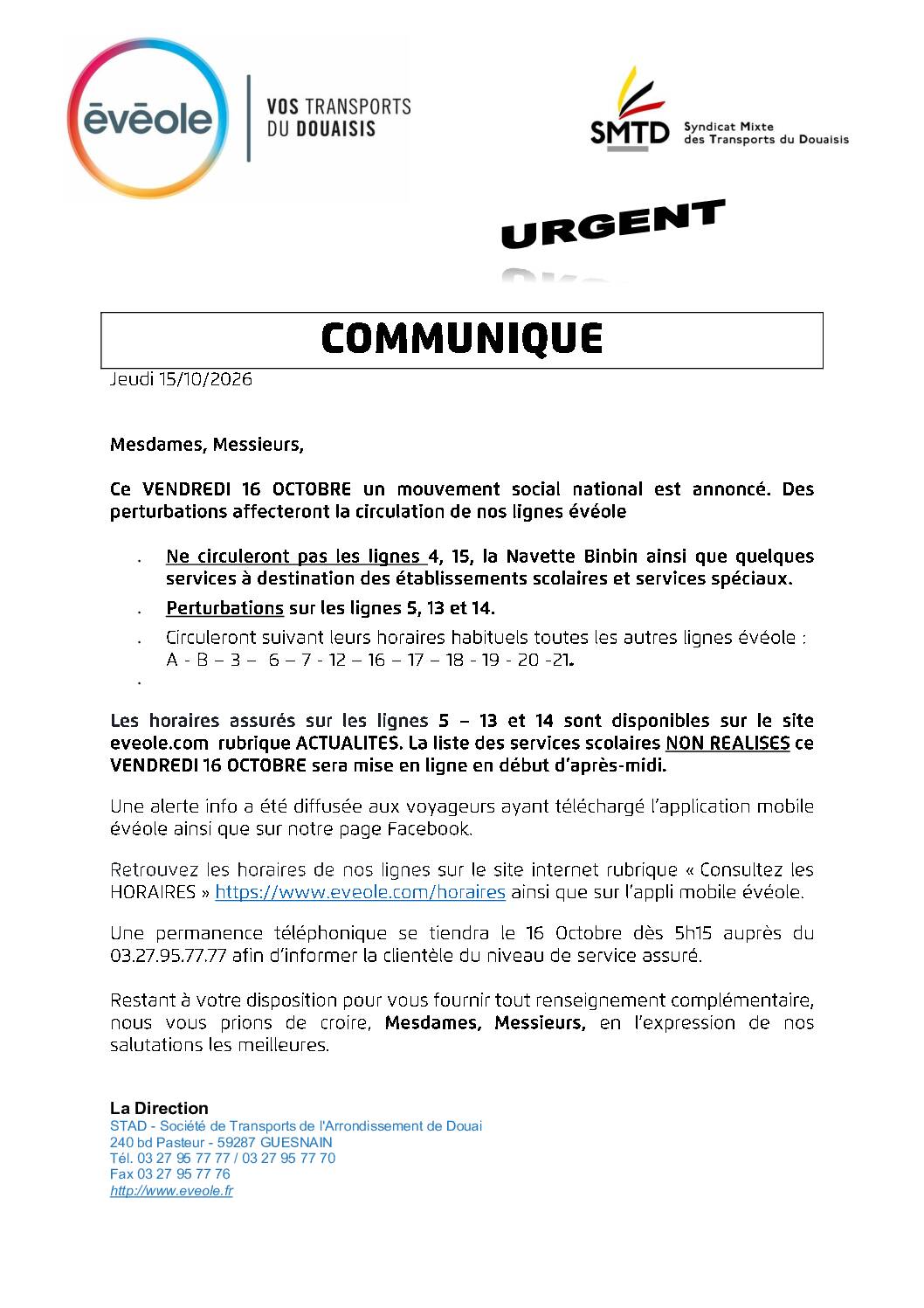 INFO TRANSPORTS – VENDREDI 16 OCTOBRE